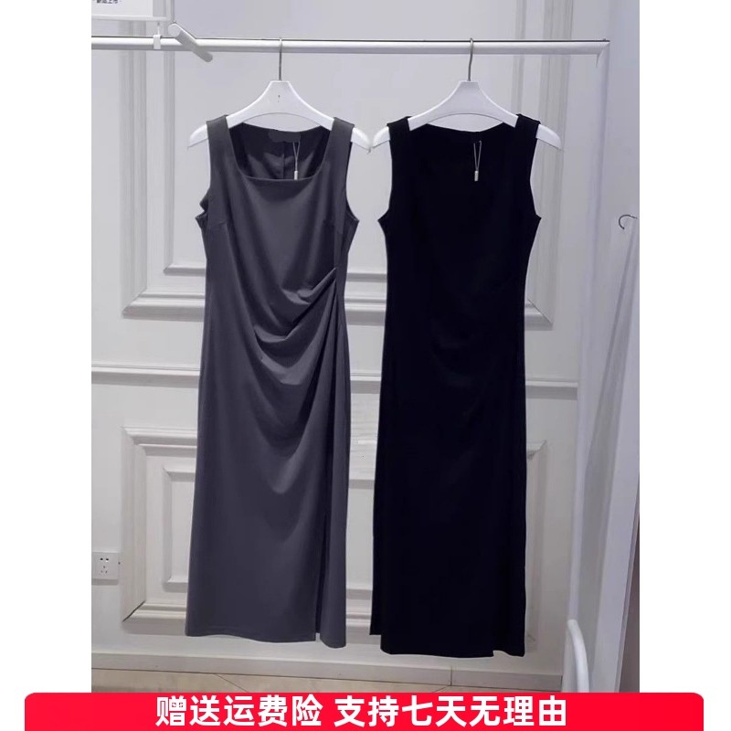 飘伊芙丽影2025夏季新款气质百搭黑色无袖背心连衣裙女1G4191061