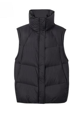 MM麦麦2025冬季新款休闲黑色立领直筒无袖羽绒服马甲女5GA180741