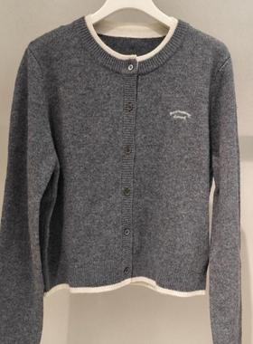 MM麦麦2025秋季新款单排扣绵羊毛灰色针织开衫女上衣4FA235871Q