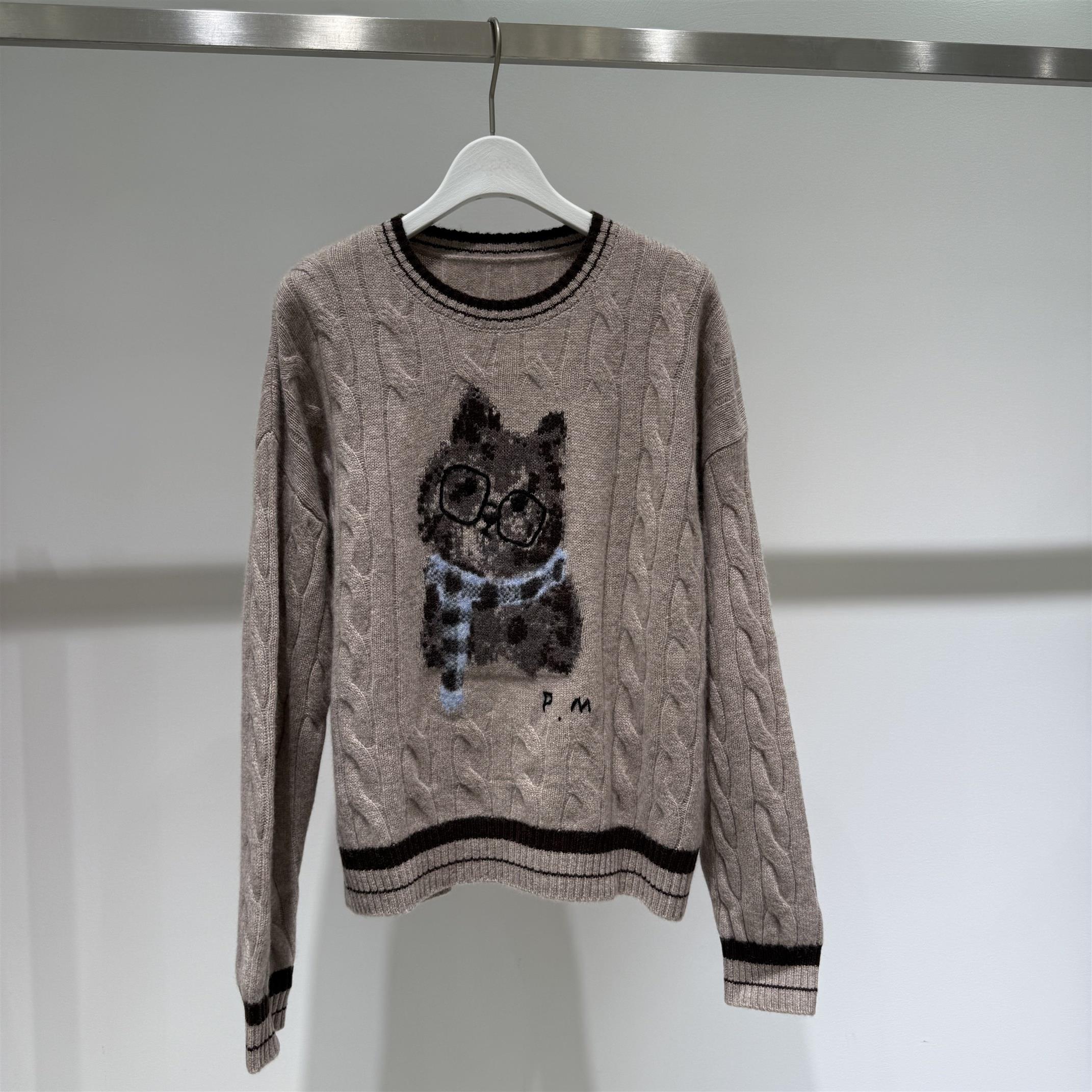 麻花圆领撞色绵羊毛针织衫毛衣女