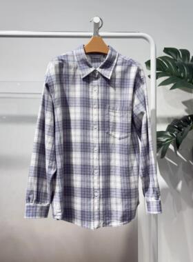 2026春季新款灰蓝色松弛感休闲百搭纯棉格子衬衫女上衣4H2120601