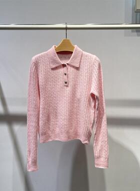 MM麦麦2025秋冬新款POLO领粉色套头绵毛衫针织衫毛衣女5FA133392