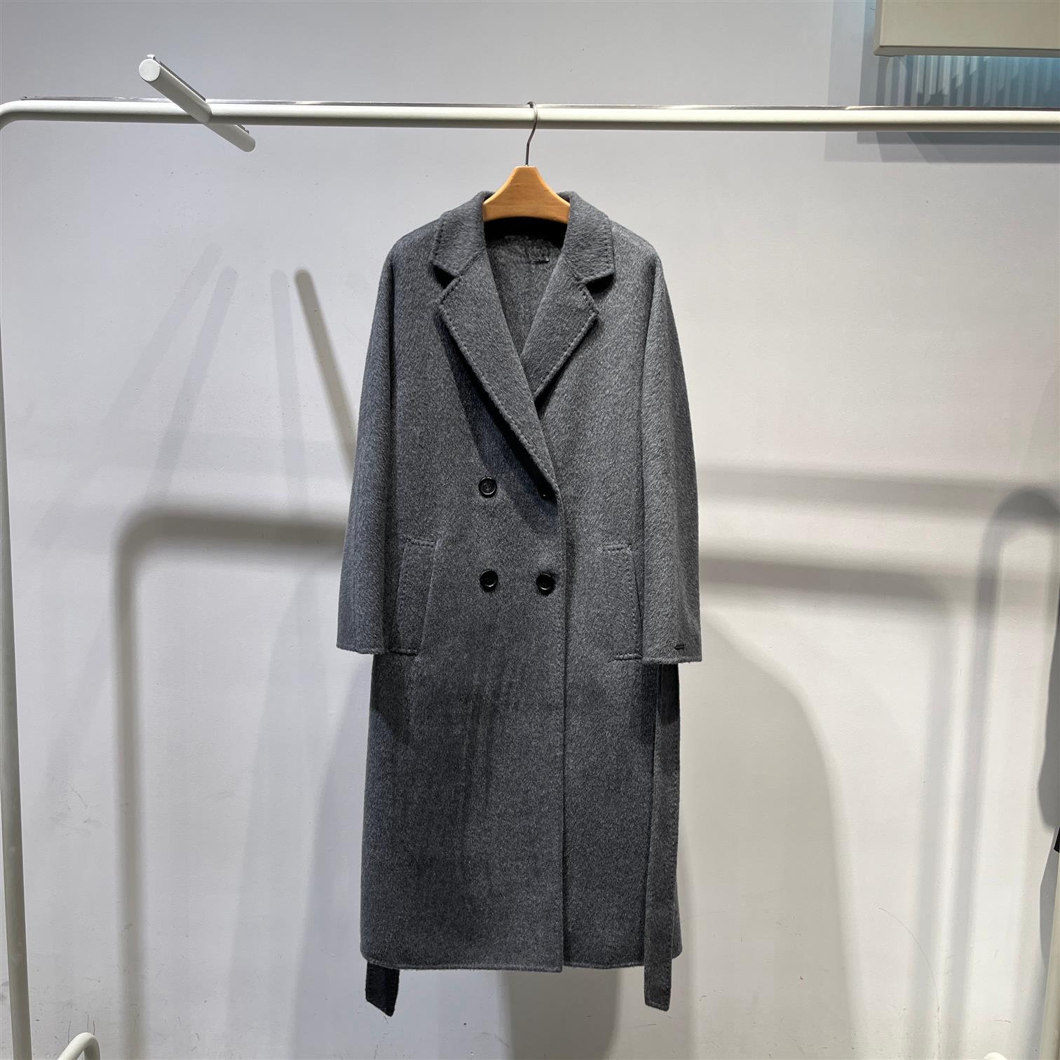 双面呢灰色2980绵羊毛大衣外套女