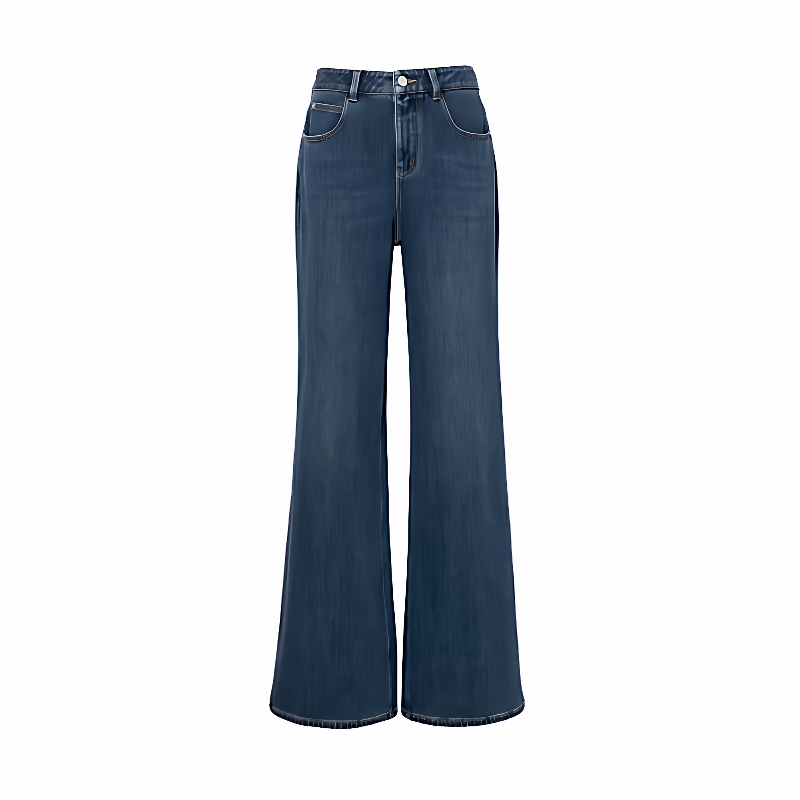 复古莱赛尔深蓝微喇牛仔裤女长裤