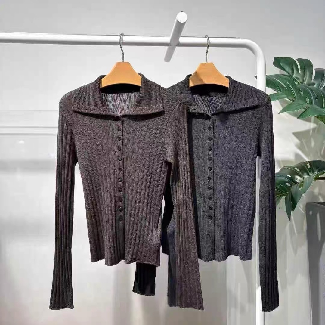 翻领针织开衫女羊毛衫长袖毛衣