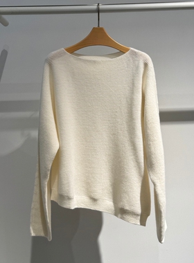MM麦麦2025秋季新时尚白色一字领长袖针织衫上衣毛衣女5GA132991