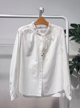 MM麦麦26春季新款白色木耳边纯棉百搭衬衫宽松上衣女5H2220341