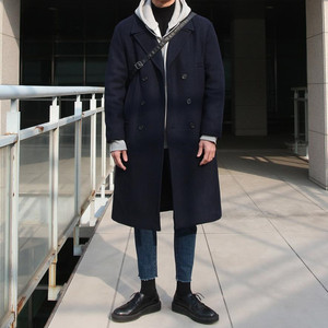 秋冬新款毛呢大衣男中长款韩版双排扣休闲加厚英伦风羊绒呢子外套