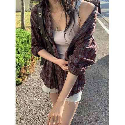 mwe “松弛漫旅”小众高级感格纹衬衫 YAO韩国代购 Y26061808