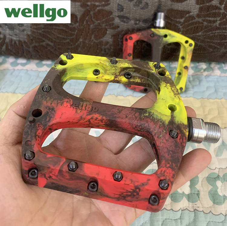 台湾Wellgo维格山地车自行车尼龙脚踏轴承培林踏板越野AM速降DH