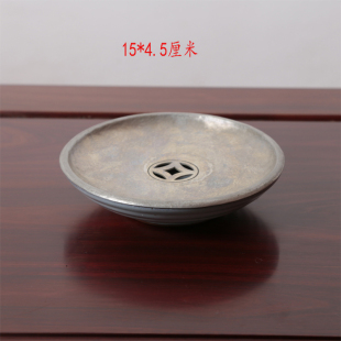中式 潮汕手工锡茶盘茶船潮州工夫茶具锡器手拉壶圆形储水式 干泡台