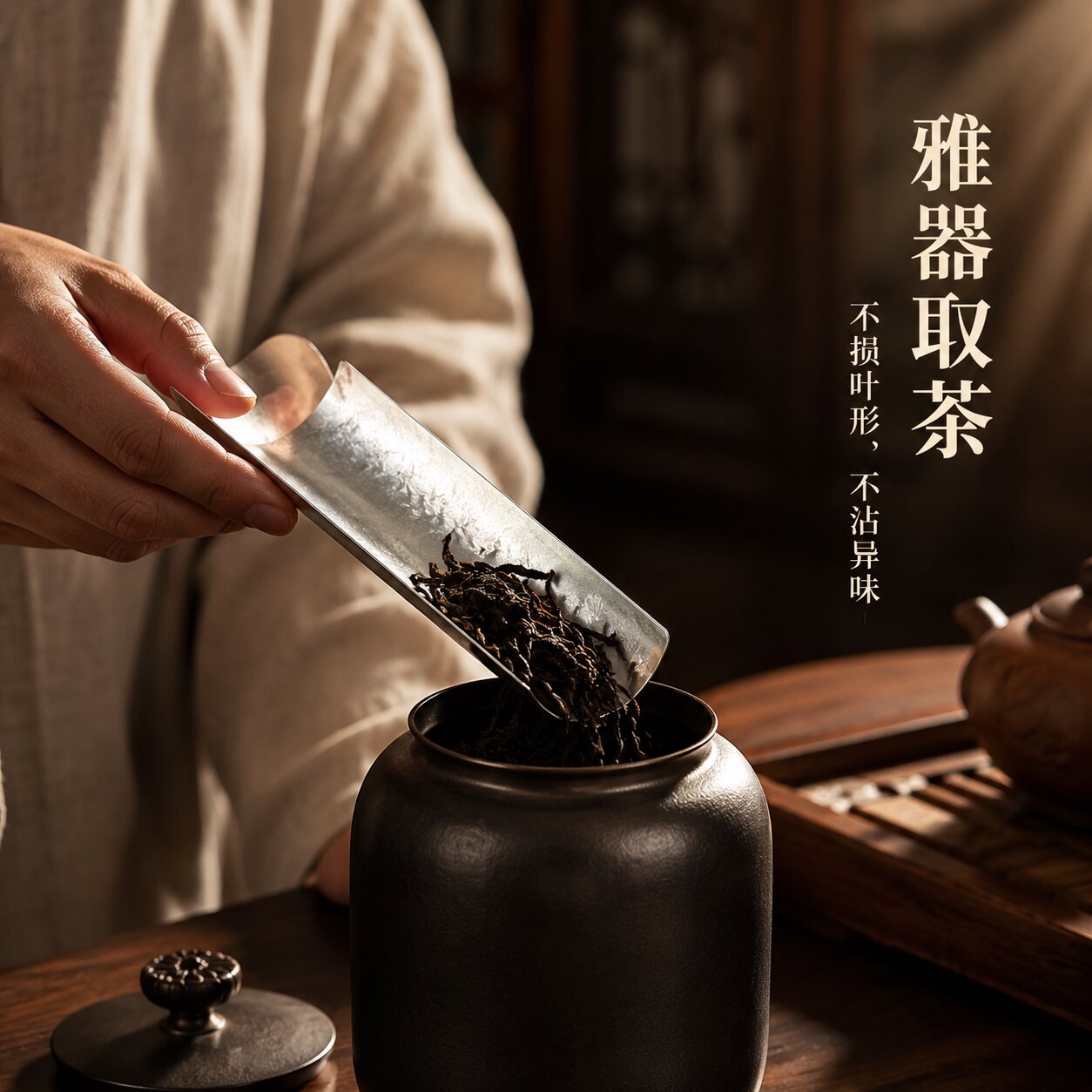 纯银手工茶则简约精致