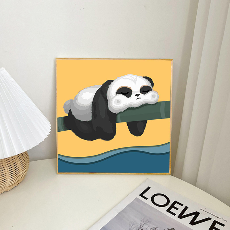 可爱小熊猫 diy数字油画填充油彩画儿童丙烯简单卡通涂色装饰画