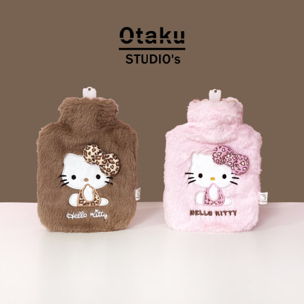 Hellokitty豹纹灌水热水袋女生高颜值可爱暖水袋热敷暖宫暖手宝大