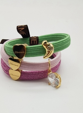 mj/莫杰2020春夏粉色拼绿色紫色爱心形LOGO饰女士发绳头绳手链