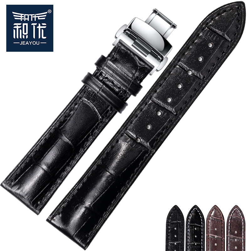 积优 手表带女真皮代用天梭欧米茄美度表带配