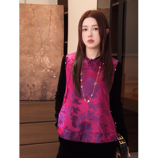 斜襟马甲高级显瘦MJ1019 定制新中式 提花老缎