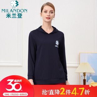 套头印花针织衫 米兰登中老年妈妈装 长袖 休闲连帽卫衣女春秋季 新款