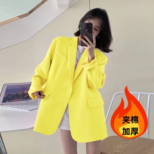 夹棉加厚西装外套女2024秋冬韩版时尚高级感休闲显瘦职业小西服