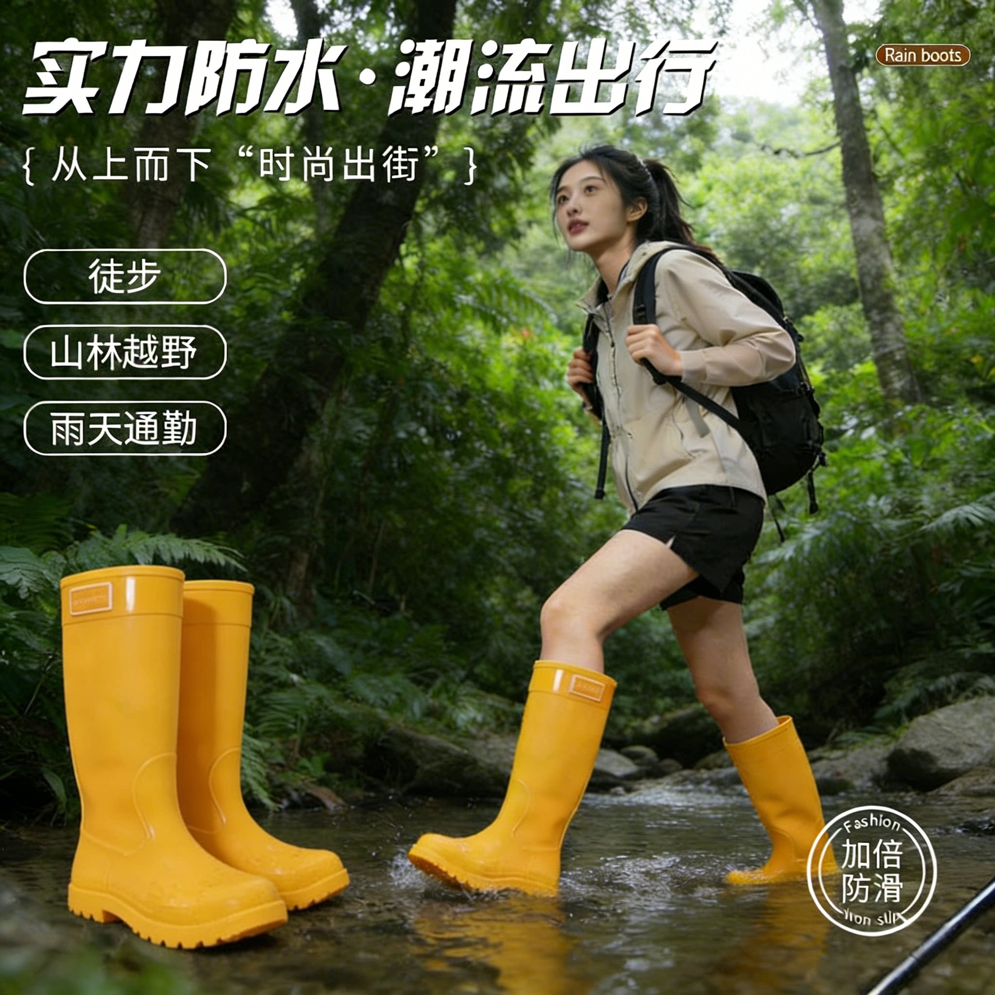 雨林徒步雨鞋女款成人时尚高筒雨靴外穿长筒水靴防滑防水工作胶鞋