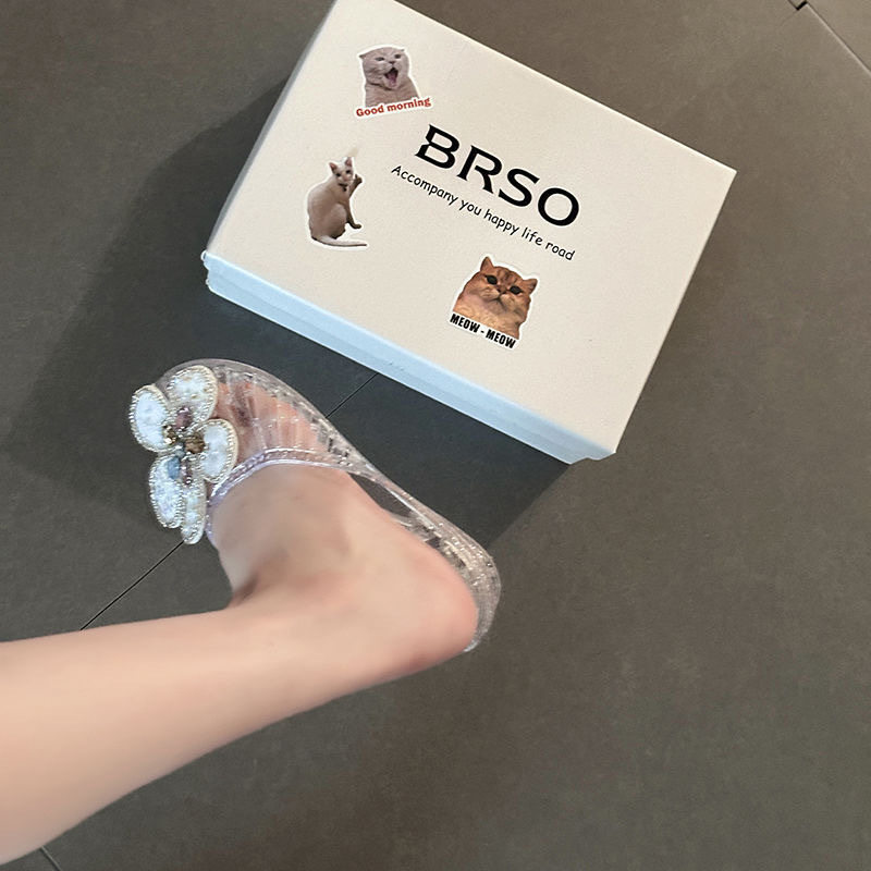 韩国果冻鞋女水钻花朵水晶包头拖鞋水晶鞋沙滩鞋夏季居家鞋凉拖鞋