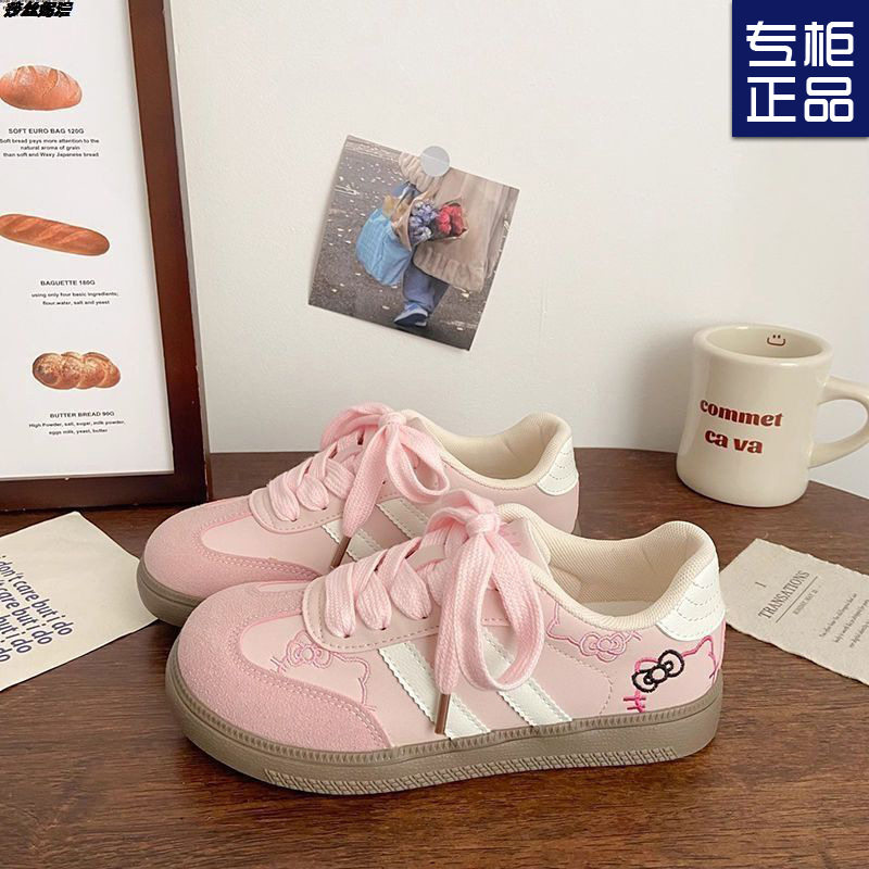 可爱KT猫刺绣德训鞋女春秋新款韩系小众chic百搭板鞋休闲小白鞋女