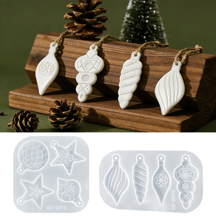 创意五角星石膏扩香石模具圣诞树雪花挂件灯彩绘挂牌硅胶模具