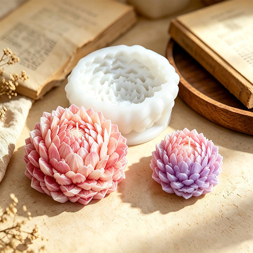 立体大丽花香薰蜡烛硅胶模具 DIY滴胶石膏家居摆件模具