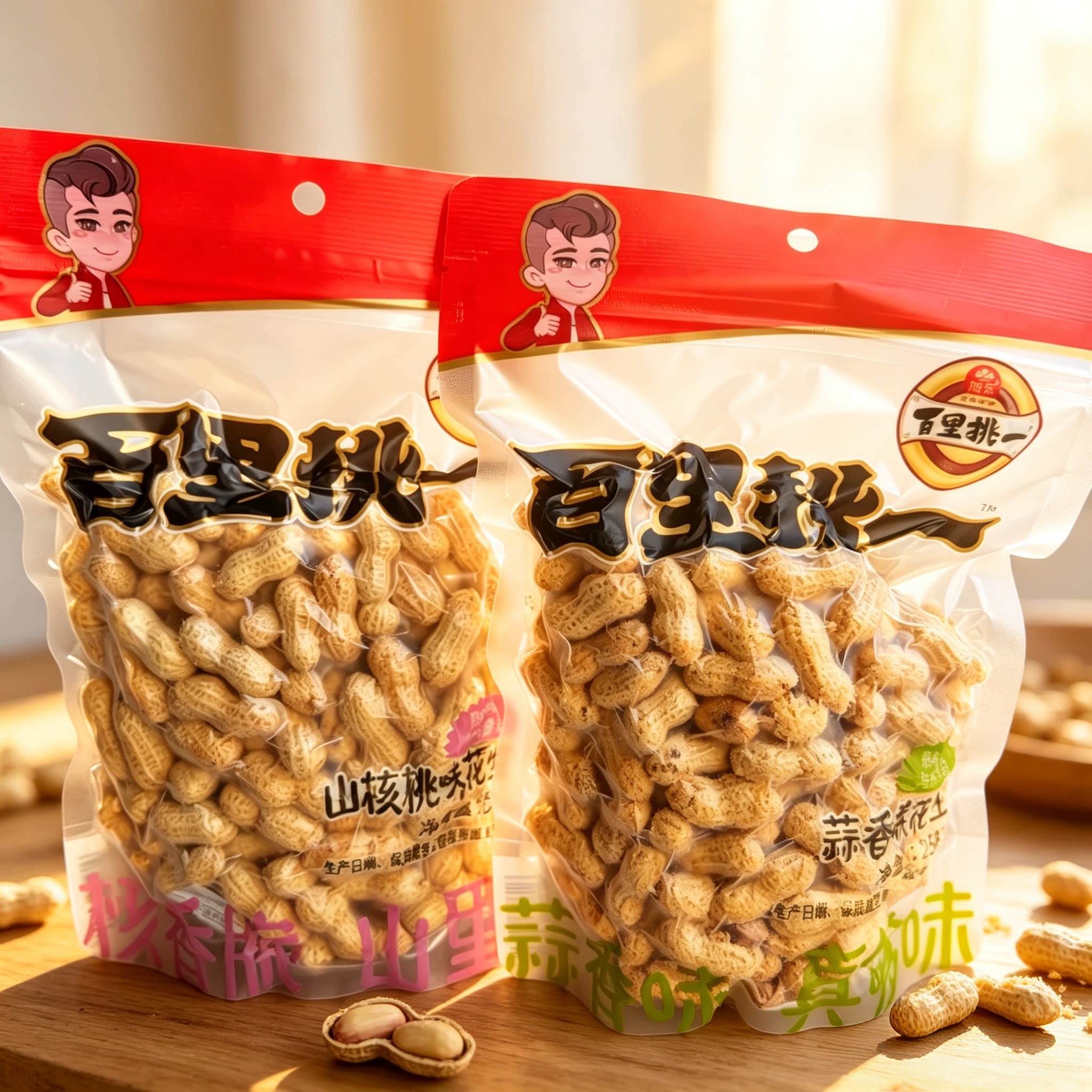 旭东百里挑一花生山核桃味蒜香花生258g坚果炒货带壳休闲零食
