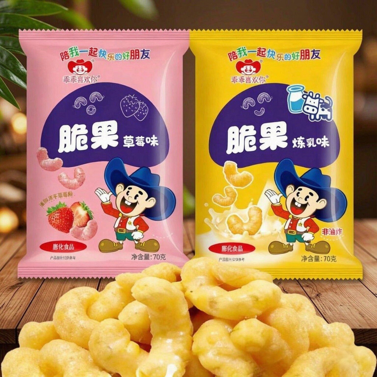乖乖喜欢你弯脆果炼乳味草莓榴莲芝士70g整箱批发儿时童年零食