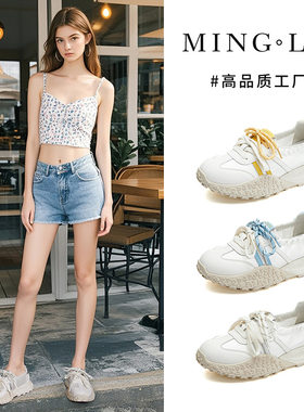 真皮阿甘鞋女2026鞋子女厚底运动鞋透气德训鞋女小熊维尼联名