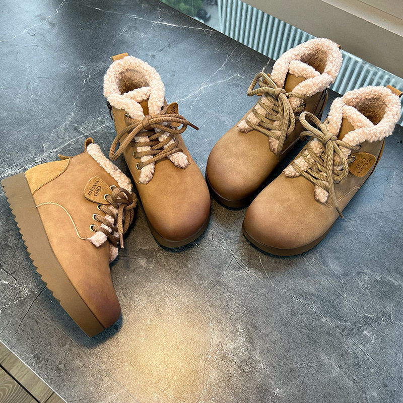 加绒平底雪地靴2025冬季新款休闲棉鞋复古百搭女鞋厚底靴子女