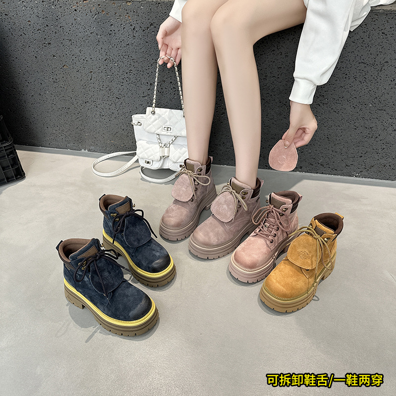 创意diy马丁靴女鞋舌可拆卸英伦风短靴户外徒步厚底内靴子女