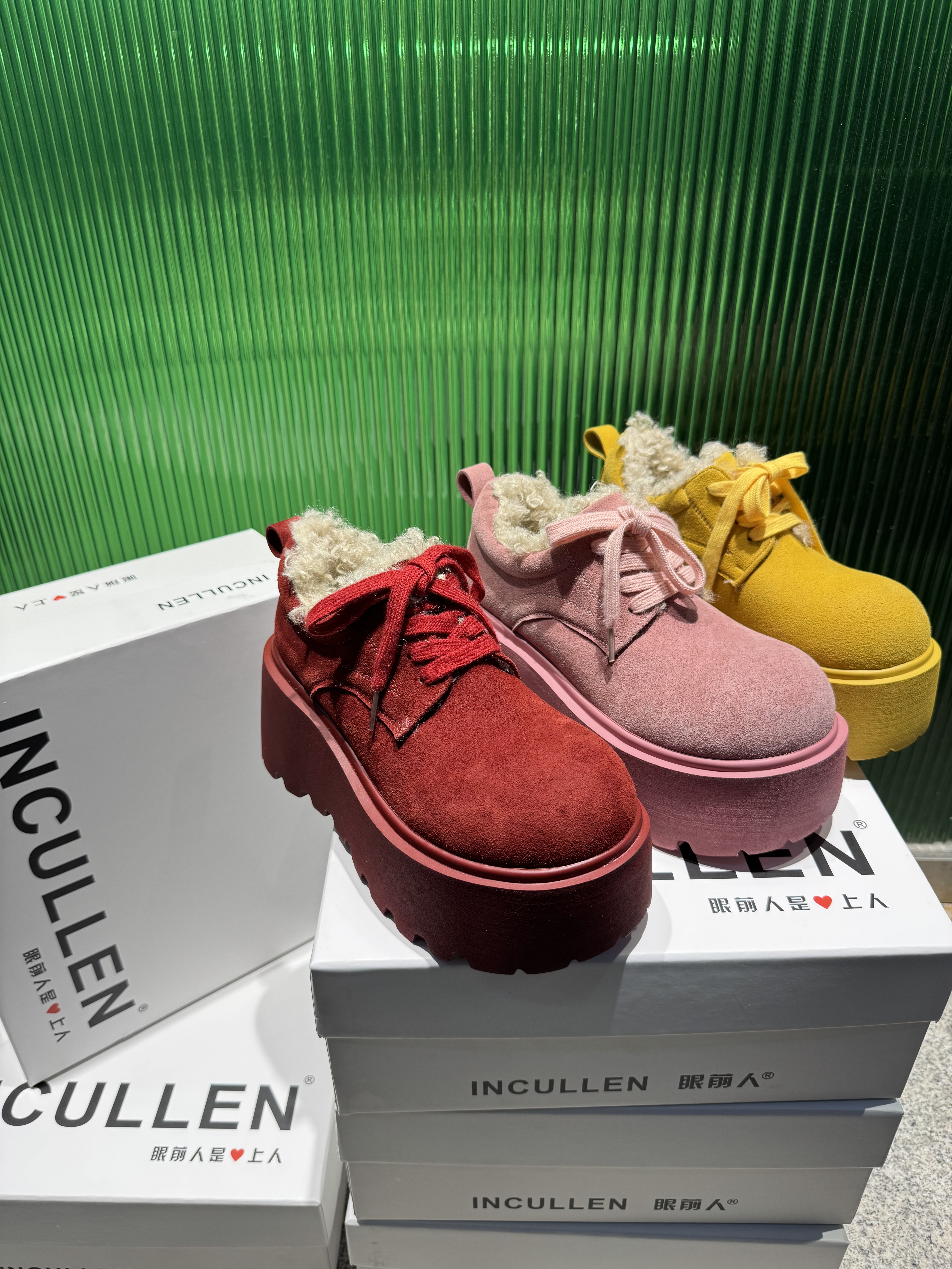 2025新款真皮羊毛厚底增高加绒糖果色休闲鞋时尚百搭舒适保暖女鞋