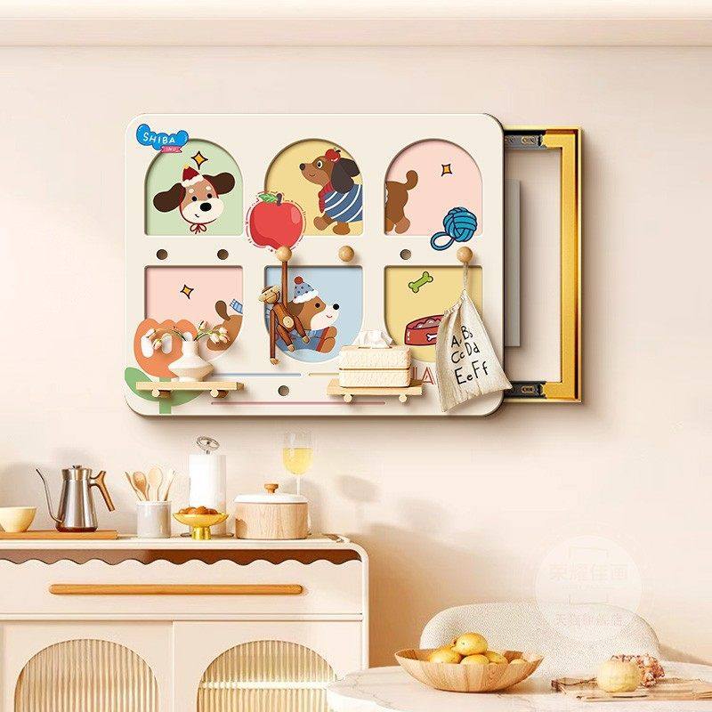 卡通小狗洞洞板电表箱装饰画多巴胺配电箱盖板收纳置物架遮挡挂画,家居饰品,电表箱装饰画,淘宝优惠券,粉丝福利购,淘宝优惠卷