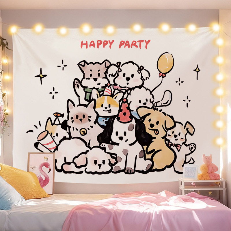 可爱狗狗猫猫挂布ins风卡通装饰卧室宿舍床头氛围拍照墙面背景布,居家布艺,挂毯/壁毯,淘宝优惠券,粉丝福利购,淘宝优惠卷