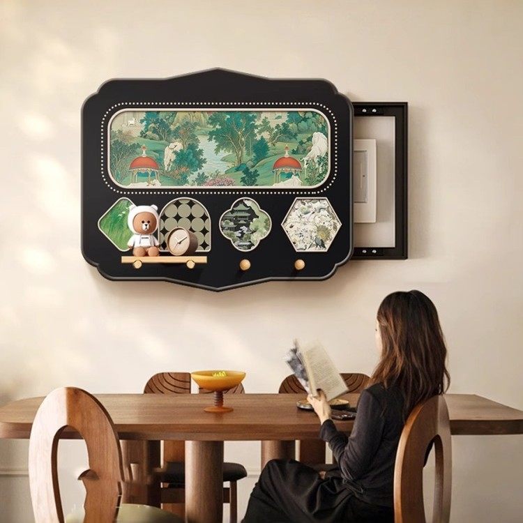 中古风电表箱装饰画2025新款洞洞板装饰置物架弱电箱电闸盒遮挡画,家居饰品,电表箱装饰画,淘宝优惠券,粉丝福利购,淘宝优惠卷