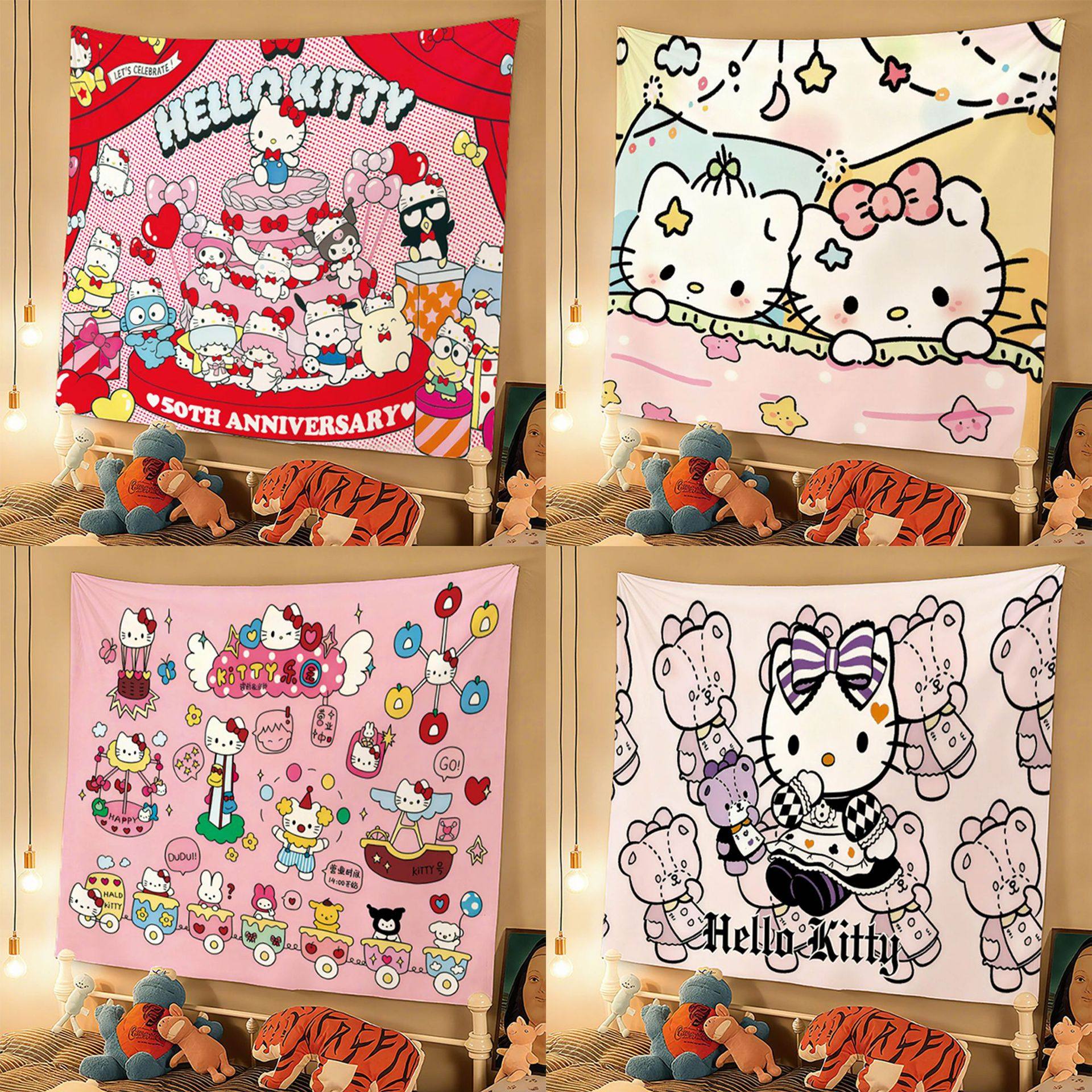 KT猫挂布可爱卡通ins氛围感装饰宿舍卧室改造背景布床头墙布,居家布艺,挂毯/壁毯,淘宝优惠券,粉丝福利购,淘宝优惠卷