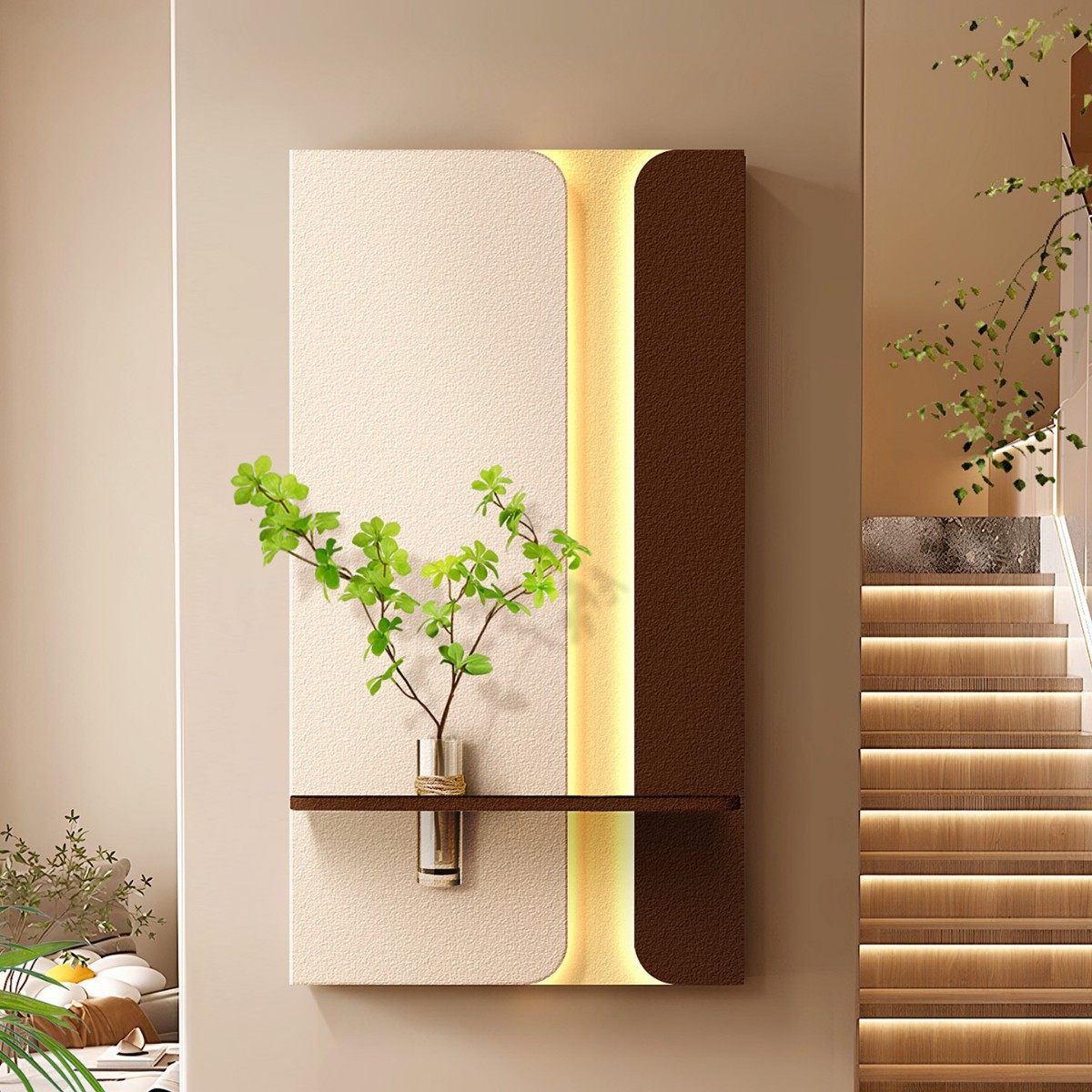 立体砂岩入户玄关装饰画2025新款LED创意灯画高级感水培绿植壁画,家居饰品,氛围画/灯画,淘宝优惠券,粉丝福利购,淘宝优惠卷