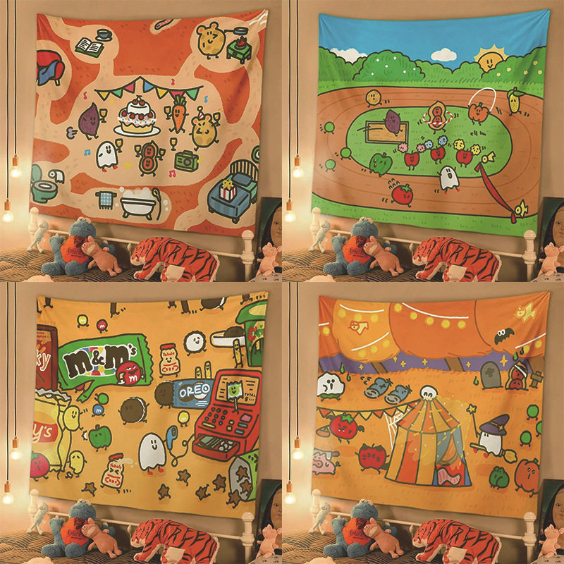 动漫卡通可爱小幽灵挂布出租屋墙面遮丑墙布装饰画高级感背景布,居家布艺,挂毯/壁毯,淘宝优惠券,粉丝福利购,淘宝优惠卷