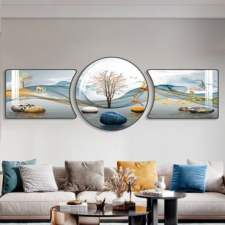 客厅装饰画沙发背景墙挂画2025新款墙画现代轻奢高档大气三联壁画,家居饰品,现代装饰画,淘宝优惠券,粉丝福利购,淘宝优惠卷