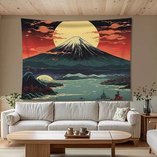 日式富士山浮世绘风格挂布墙上背景墙画布房间床头学生宿舍背景布