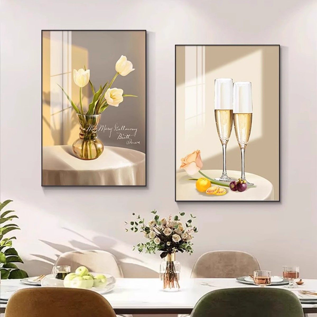 现代简约餐厅装饰画轻奢酒杯花卉饭厅挂画客厅餐桌壁画厨房两联画,家居饰品,现代装饰画,淘宝优惠券,粉丝福利购,淘宝优惠卷