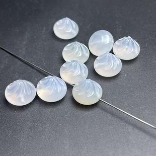 12-13mm天然白玛瑙玉髓小包子配饰手工diy手链包挂配件散珠侧孔