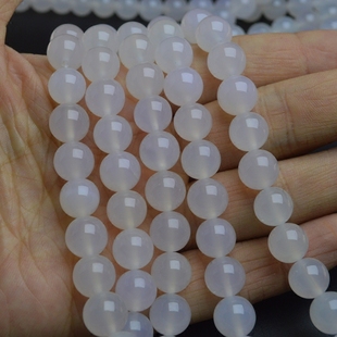 天然白玛瑙散珠圆珠白玉髓108佛珠手链项链玉石饰品配件珠子