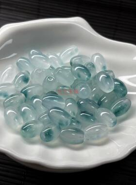 精品冰种飘花翡翠色米珠冰蓝花散珠子diy手串项链手链隔珠配饰