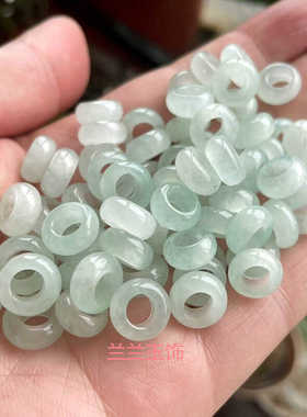 翡翠玉大孔平安扣玉石散珠豆绿色圆环吊环隔片隔珠饰品配件珠子