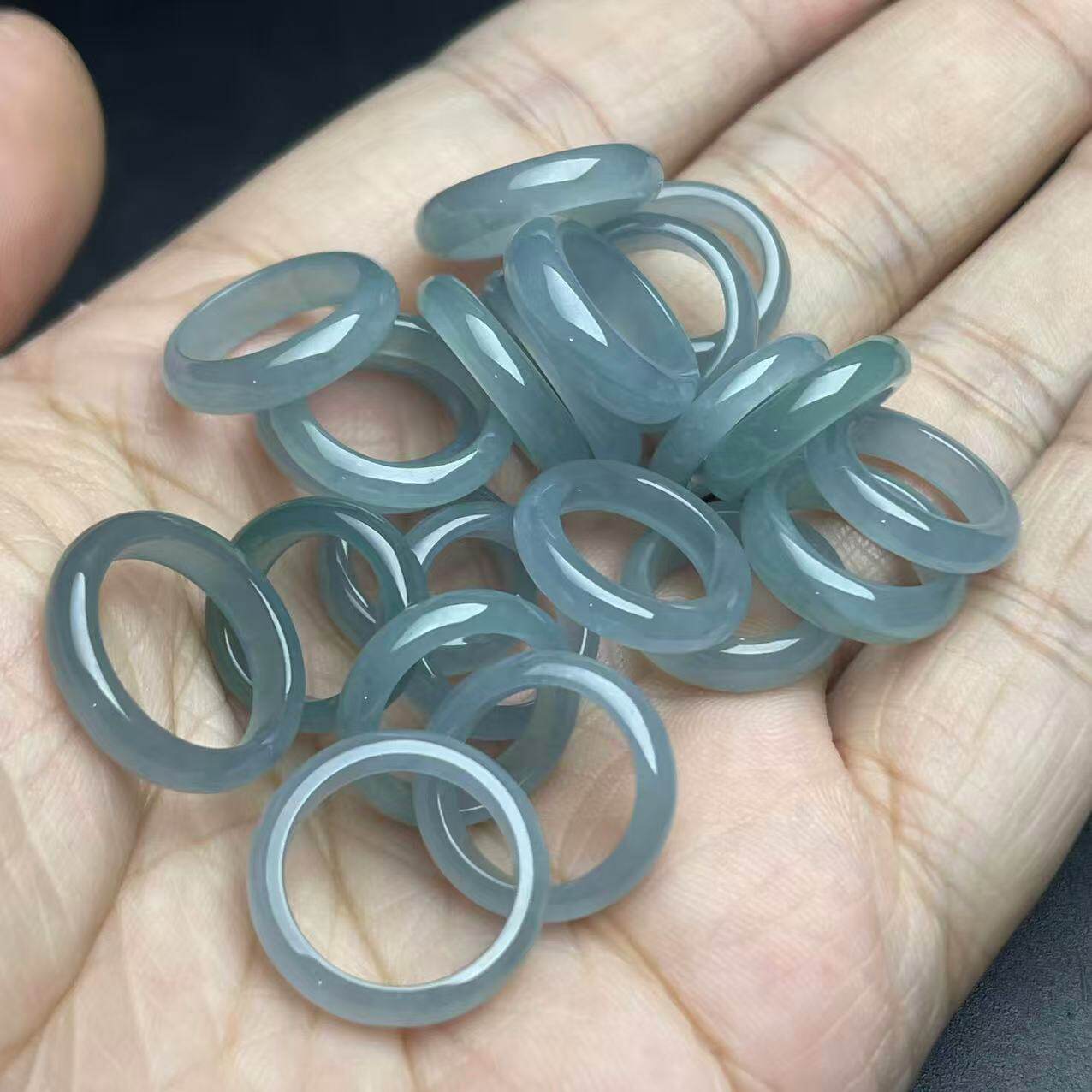 天然翡翠A货蓝水跑环玉石圆环圆圈玉环冰种危地马拉佛珠手持配件
