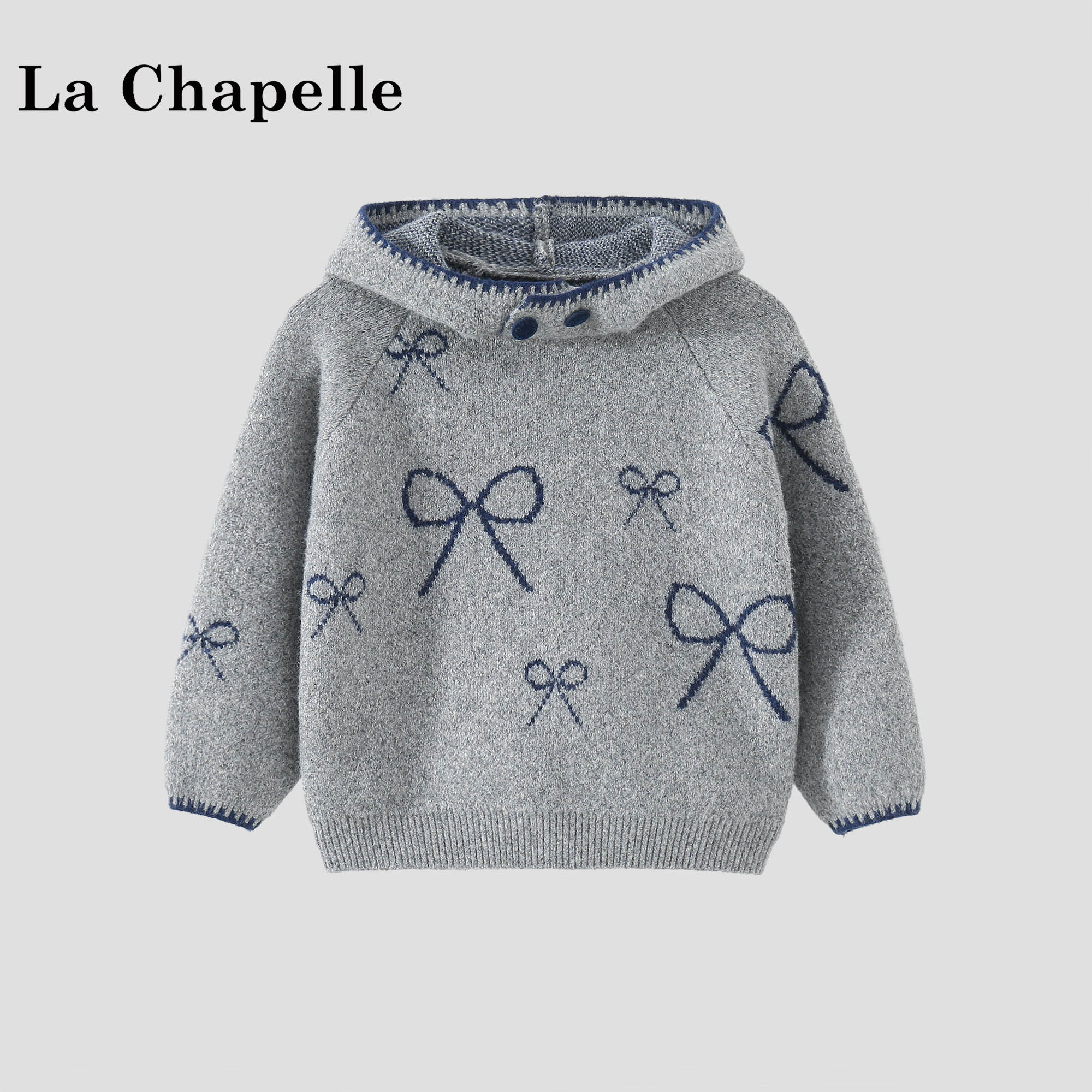 La Chapelle【拉夏贝尔】冬季女童连帽蝴蝶结提花针织卫衣LA3904