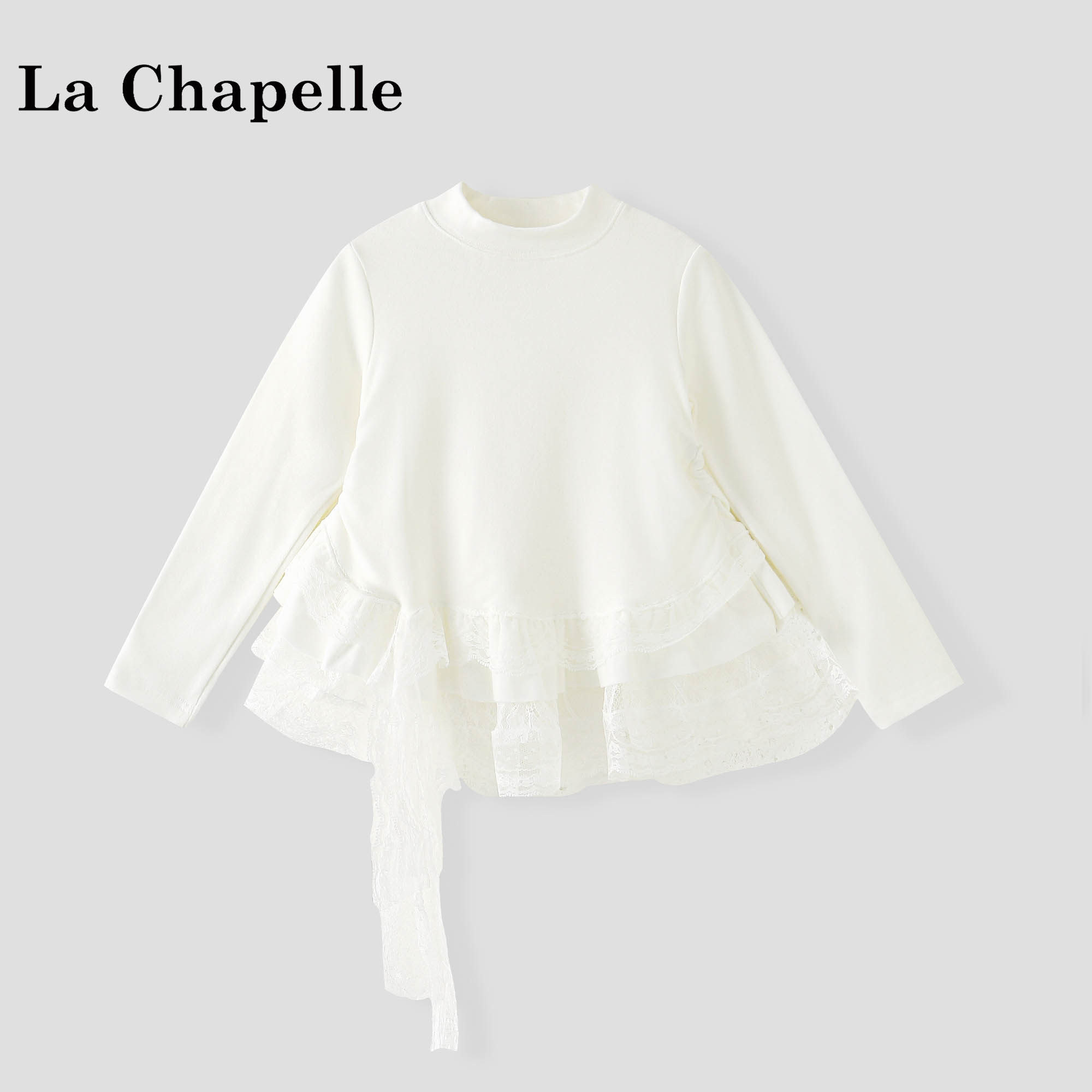 La Chapelle【拉夏贝尔】秋冬季时尚女童半高领蕾丝打底衫LA3825